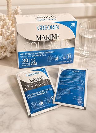 Морський колаген greorin marine collagen з вітамінами c, d3 та e, 30 саше × 12 г