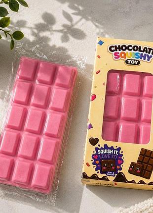 Игрушка-сквиш «шоколадка» антистресс, розовая, 14,5×7 см