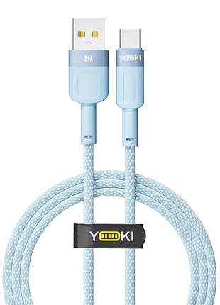 Кабель usb yoki style yk-st41 type-c 3a с защитой от изломов и никелированными коннекторами синий