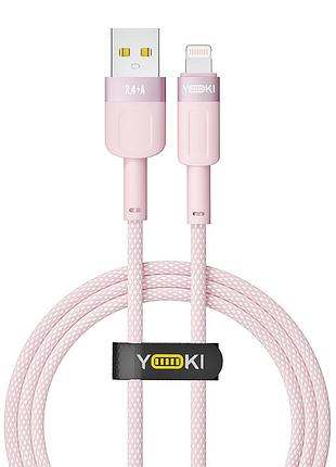 Кабель usb yoki style yk-st41 lightning 2.4 a 1.2m рожевий із захистом від зламів і гібридними конекторами