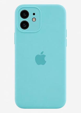 Чехол силиконовый silicone case full size с микрофиброй для iphone 12 защита от повреждений light cyan mc-10620