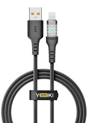 Кабель usb yoki cyber yk-cy23 lightning 2.4a 1.2m черный с защитой от изломов и повышенной стойкостью