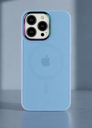 Чехол ag-glass chrome camera противоударный с magsafe для iphone 13 pro защитный с хромированной рамкой blue mc-10848