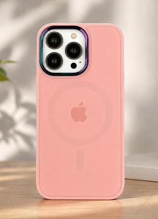 Чехол ag-glass chrome противоударный с magsafe для iphone 13 pro max розовый защита камеры mc-10845