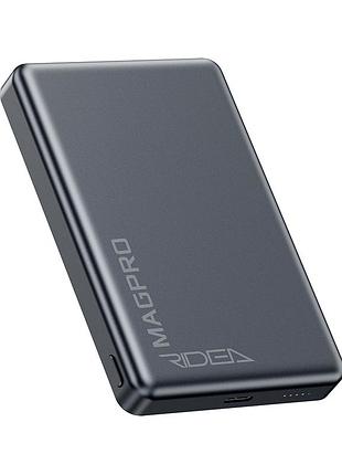 Мобильная батарея ridea rp-m10 magpro 10000mah с магнитной зарядкой qc pd 20w серый с led индикатором