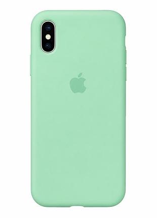 Чехол силиконовый silicone case full size для iphone x xs с микрофиброй внутри защитный mint. mc-10444