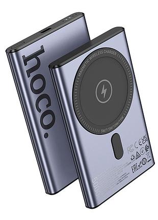 Power bank hoco q32 bird 5000mah с магнитной беспроводной зарядкой алюминиевый серый