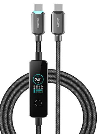 Кабель usb yoki monitor yk-ex98 type-c 240w 2м с led-дисплеем для быстрой зарядки черный