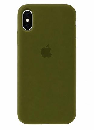 Чохол силіконовий silicone case full size для iphone x xs міцний з мікрофіброю всередині army green mc-10509