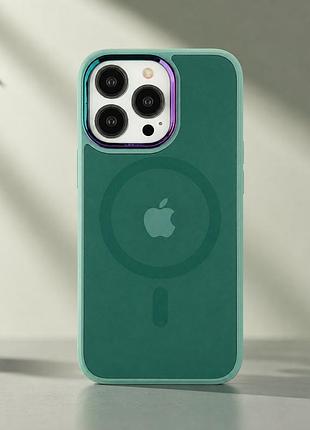 Чехол ag-glass chrome camera противоударный с magsafe для iphone 13 pro max зеленый защита камеры mc-10844