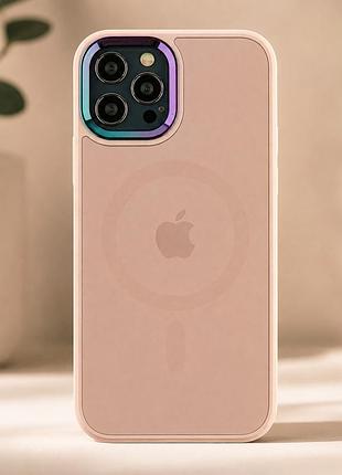 Чехол ag-glass chrome camera с magsafe для iphone 12 pro max противоударный защита камеры pink sand mc-10850