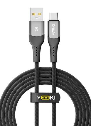 Кабель usb yoki solid yk-so15 type-c 3 a 2 м із захистом від зламів і високою гнучкістю чорний