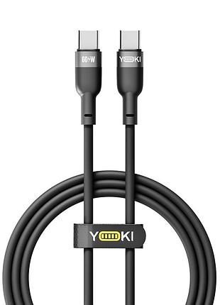 Кабель usb yoki silicone yk-si50 type-c to type-c 60 w 1.2m міцний із захистом від зламів чорний