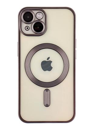 Чехол tpu metallic chrome с magsafe для iphone 13 защита камеры эластичный черный chrome black mc-11315