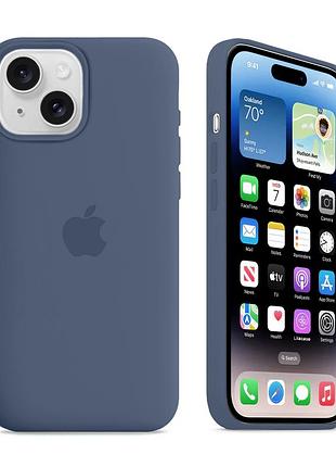 Чехол силиконовый silicone case с magsafe для iphone 14 plus амортизирующий с микрофиброй внутри storm blue mc-10801