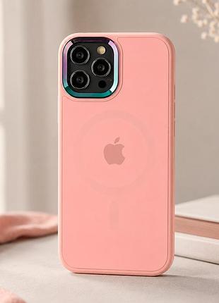 Чехол ag-glass chrome camera с magsafe для iphone 12 pro max противоударный с защитой камеры розовый mc-10852