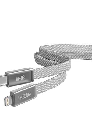 Кабель usb yoki ai65 air type-c to ip 30w 1.2m плоский нейлоновый серый с высокой гибкостью