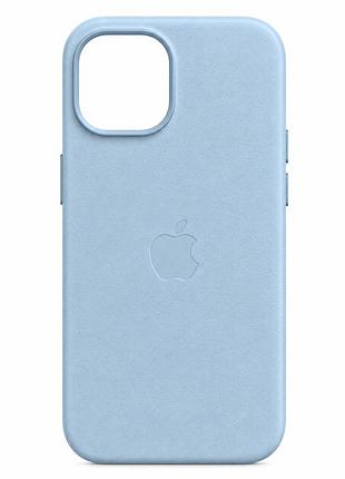 Чохол leather case з magsafe для iphone 14 захисний із натуральної шкіри з мікрофіброю sky blue mc-11165