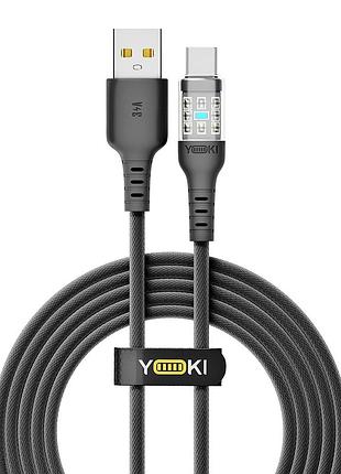 Кабель usb yoki cyber yk-cy23 type-c 3a 2m прочный с текстурированной оплеткой для зарядки и передачи данных black.