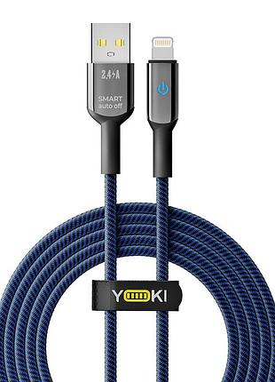 Кабель usb yoki smart yk-sm31 lightning 2.4a 2m с защитой от изломов и led индикатором black