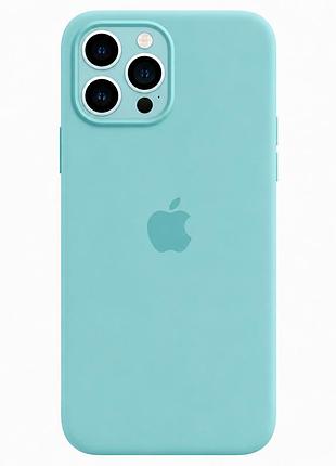 Чехол силиконовый silicone case с микрофиброй для iphone 12 pro max защита от повреждений light cyan mc-10596