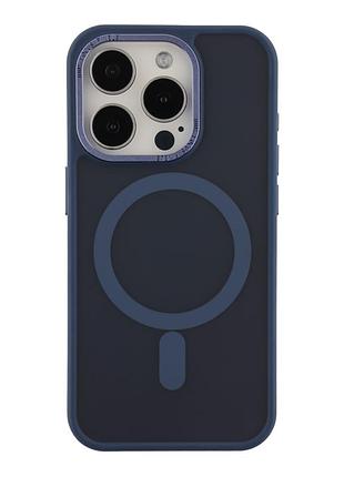 Чехол tpu+pc goldencis matte с magsafe для iphone 15 pro противоударный с защитой камеры темно-синий mc-12163