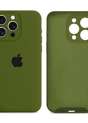 Чехол silicone case full size с рамкой для iphone 14 pro max защита от ударов с микрофиброй внутри 45.army green mc-11014