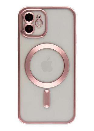 Чехол tpu metallic chrome full camera с magsafe для iphone 12 защита камеры хромовая роза