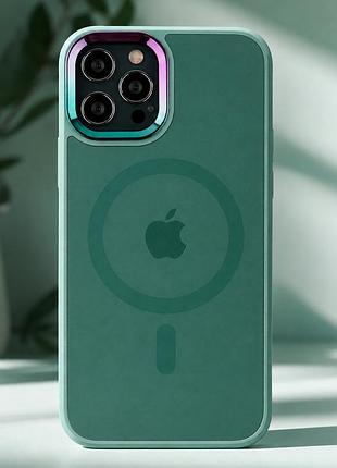 Чехол ag-glass chrome camera противоударный с magsafe для iphone 12 12 pro зеленый mc-10854