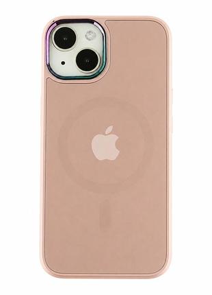 Чохол ag-glass протиударний з magsafe для iphone 14 захист камери хромована рамка pink sand