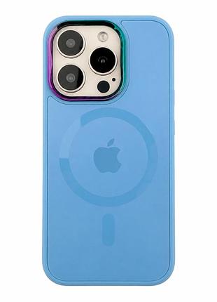 Чехол ag-glass chrome camera для iphone 14 pro max противоударный с magsafe защита камеры с хромированной рамкой blue mc-10839