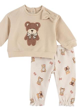 Комплект утеплённый свитшот и леггинсы chicco teddy bear бежевый размер 86