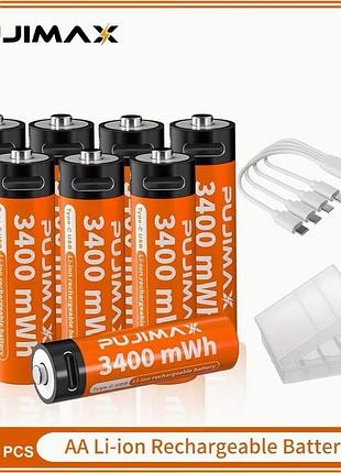 8 шт | акумуляторні батарейки aa pujimax 3400 mwh з type-c