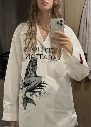 Aconoix сорочка біла з принтом | дизайнерська | oversize | unisex | streetwear