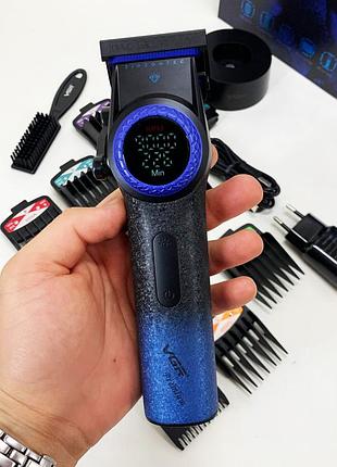 Профессиональная машинка для стрижки волос vgr v-001 blue с дисплеем 9000 об мин и 10 насадками 1,5-24 мм top