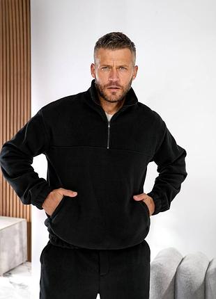 Чоловічий флісовий спортивний костюм з світшотом з коміром на блискавці з штанами джоггерами