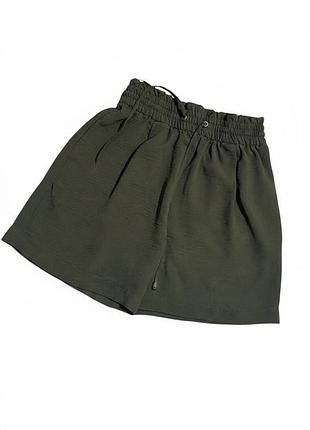 Легкі літні шорти хакі з високою посадкою paperbag new look (розмір s / uk 8 / eur 36)