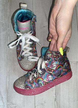 Кеды sketchers, яркие хайтопы кроссовки светятся