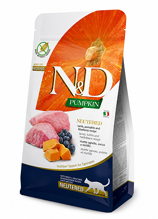 N&amp;d pumpkin neutered — сухой корм для стерилизованных взрослых котов с ягненком, тыквой и черникой.