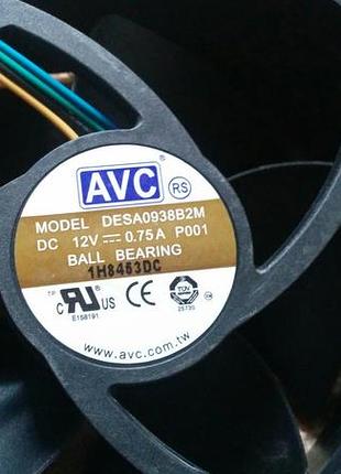 Якісні вентилятори на шарикопідшипниках "avc" 92х92х38мм 12в 0.75а 4200 об/хв.
