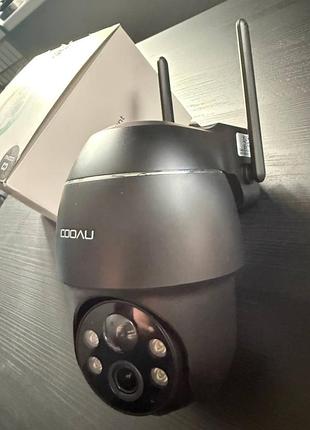 Беспроводная уличная поворотная wi-fi камера видеонаблюдения cooau q01 5mp на аккумуляторе