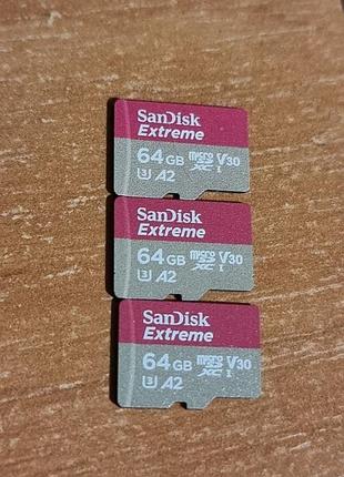 Картка пам'яті 64 гб "типу sandisk extreme" 63.3-65.5/150-152 microsd microsdxc u3 a2 v30