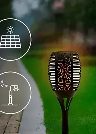 Ліхтар садовий світильник на сонячній батареї solar flame led (1 шт) світильник вуличний 50 см