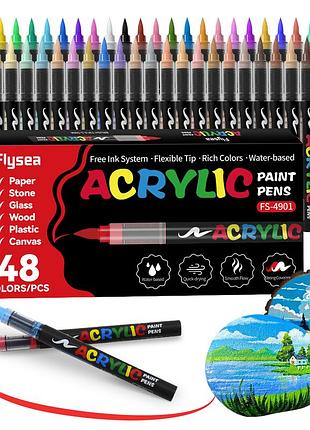 Акриловые маркеры кистевые flysea soft brush 48 цветов, для бумаги, ткани, дерева, стекла, камня, керамики и пластика (afb48)
