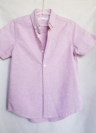 Розовая рубашка оксфорд next для мальчика (короткий рукав), 7 лет, 122 см