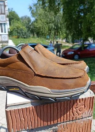 Мужские кожаные кроссовки мокасины / слипоны skechers goodyear wide fit (оригинал)