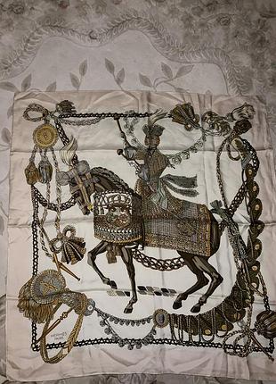 Вінтажна шовкова хустка hermès paris «le timbalier» (100% silk twill, 90х90 см)