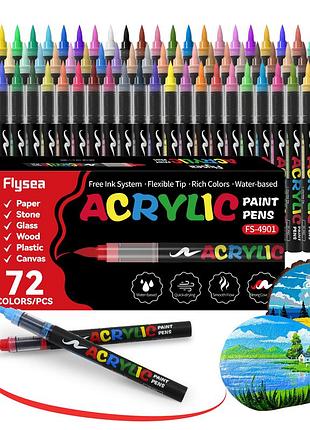 Акриловые маркеры кистевые flysea soft brush 72 цвета, для бумаги, ткани, дерева, стекла, камня, керамики и пластика (afb72)