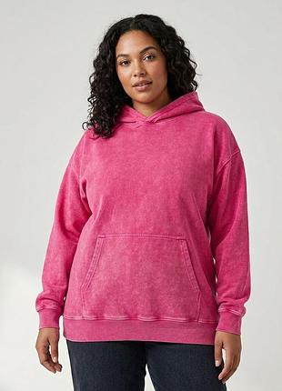 Хлопковое худи acid wash оверсайз батал / малиновая кофта кенгуру варенка 54-56/3xl