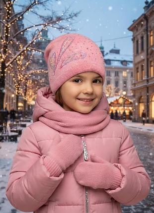Шапка для девочек из акрила на полном флисе, на зиму и осень.